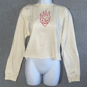 Junk Food Clothing A Hot Mess Flaming Heart Graphic Sweatshirt Cream Large